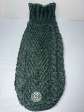 GF PET Olive Green Cable Knit Dog Sweater with Turtleneck